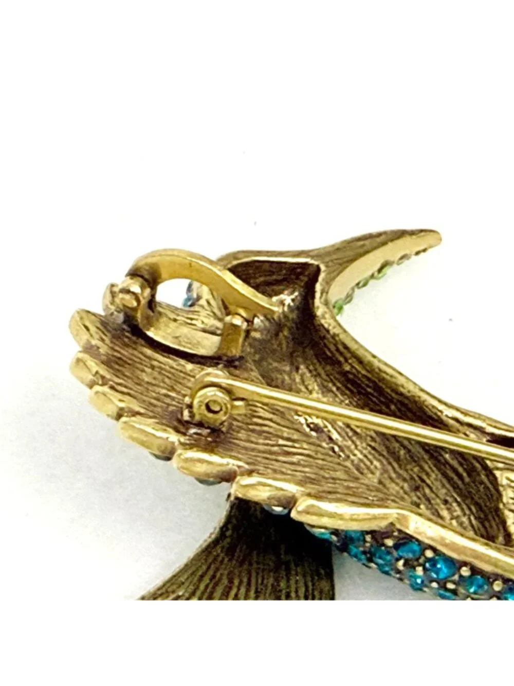 Heidi Daus Hummingbird Combo Brooch Rhinestone Embellished w/Dangling Beads